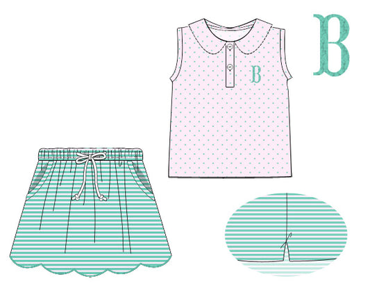 PREORDER 49: SUMMER PT 2 - Preppy Polo Basics Girl Skort Set - Pink/Green