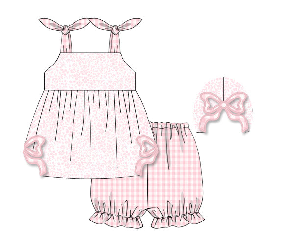 RTS - Summer 2 Girls Only - Pink Side Cut Bows Girl Bubble Short Set