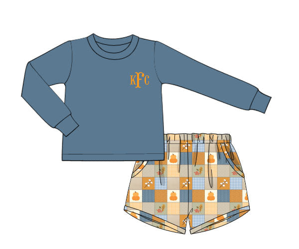 RTS - PUMPKINS & HALLOWEEN - Harvest Patchwork Boy Shortie Set - NO MONOGRAM