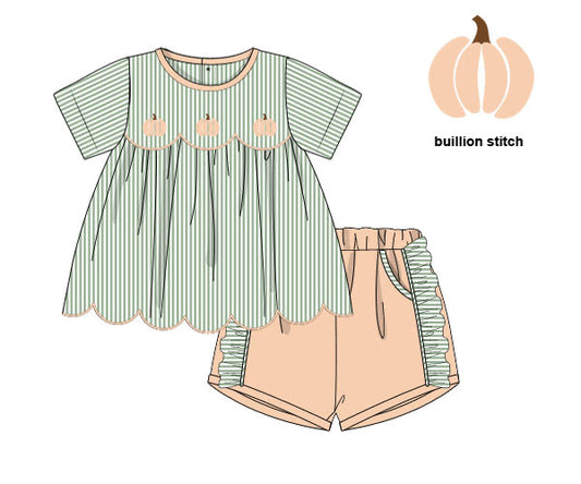PREORDER 53: PUMPKINS & HALLOWEEN - Bullion Stitch Pumpkins Girl Shortie Set
