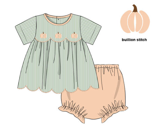 PREORDER 53: PUMPKINS & HALLOWEEN - Bullion Stitch Pumpkins Girl Diaper Set