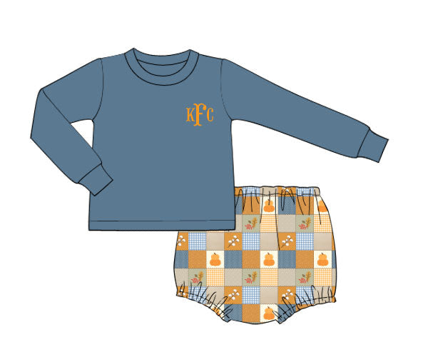 RTS - PUMPKINS & HALLOWEEN - Harvest Patchwork Boy Diaper Set -NO MONOGRAM