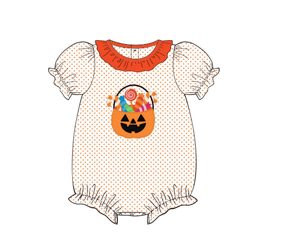 RTS - PUMPKINS & HALLOWEEN - Applique Candy Bucket Girl Bubble