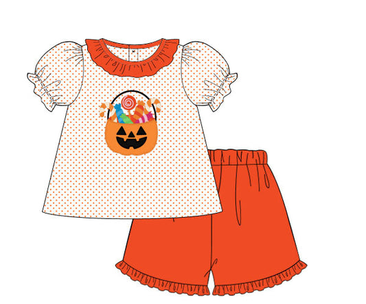 PREORDER 53: PUMPKINS & HALLOWEEN - Applique Candy Bucket Girl Short Set