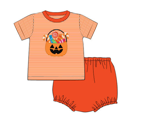 RTS - PUMPKINS & HALLOWEEN - Applique Candy Bucket Boy Diaper Set