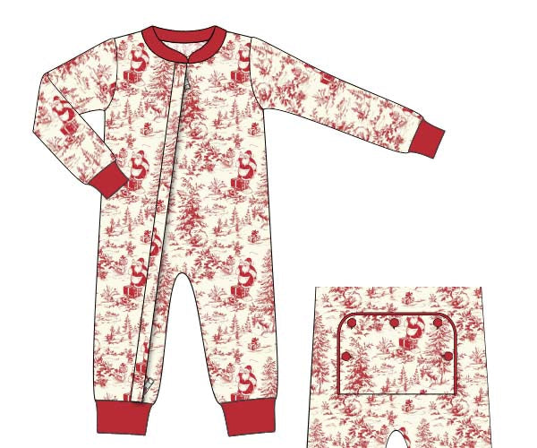 RTS - Vintage Christmas Toile Boy Zippy