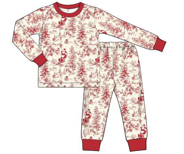 RTS - Vintage Christmas Toile Boy 2pc PJs