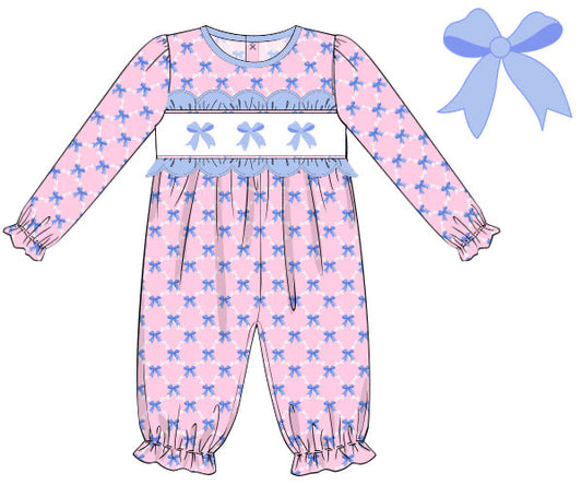 RTS - Winter Girls Only - Smocked Bows Girl Romper