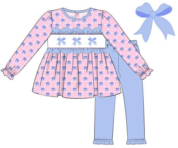 RTS - Winter Girls Only - Smocked Bows Girl Pant Set
