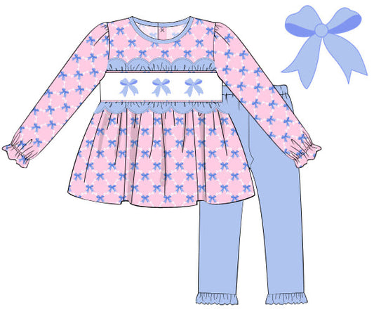 RTS - Winter Girls Only - Smocked Bows Girl Pant Set
