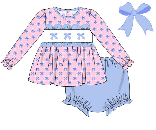 RTS - Winter Girls Only - Smocked Bows Girl Diaper Set
