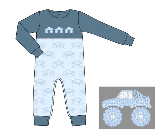 PREORDER 58: WINTER RERUNS - French Knot Monster Trucks Boy Romper