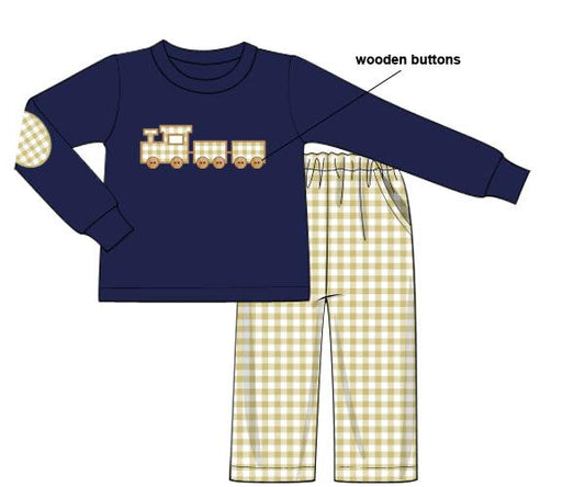 RTS - Transition Boys Only - Appliqué Train Pant Set