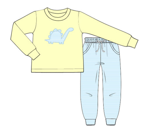 RTS - Winter Boys Only - Applique Dino Boy Jogger Set