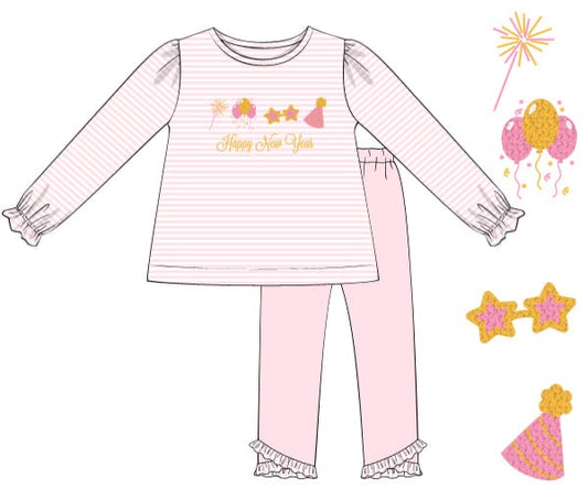 RTS - French Knot Happy New Year Girl Pant Set