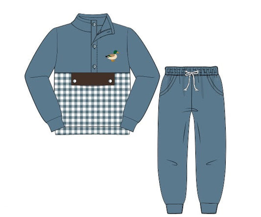 RTS - Winter Pull Over Sets - Stone Blue Duck Boy Quarter Button Up Set