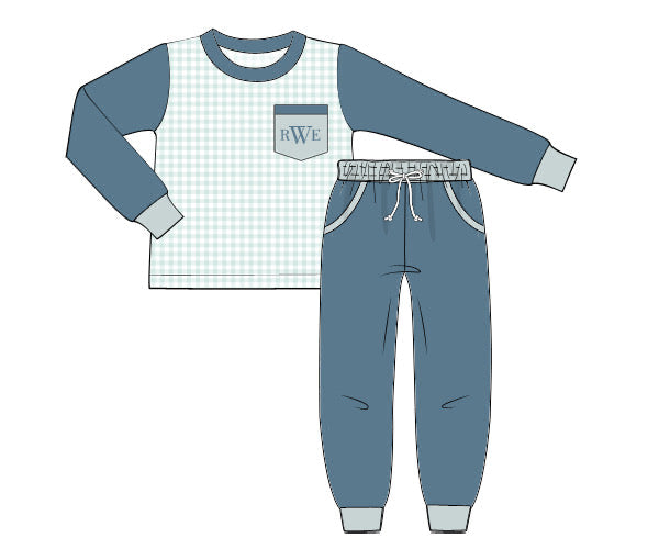 RTS - Winter Sage Colorblock Boy Jogger Set - NO MONOGRAM