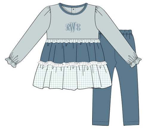 RTS - Winter Sage Colorblock Girl Pant Set - NO MONOGRAM