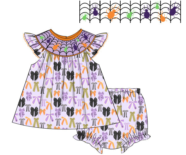 RTS - PUMPKINS & HALLOWEEN - Pumpkins & Halloween Girls Only - Smocked Halloween Bows Girl Diaper Set