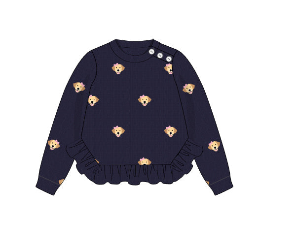 RTS - Winter Mix/Match - Embroidered Dogs Girl Sweater