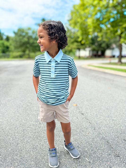 Back to School Polos Boy Polo - Teal Stripes