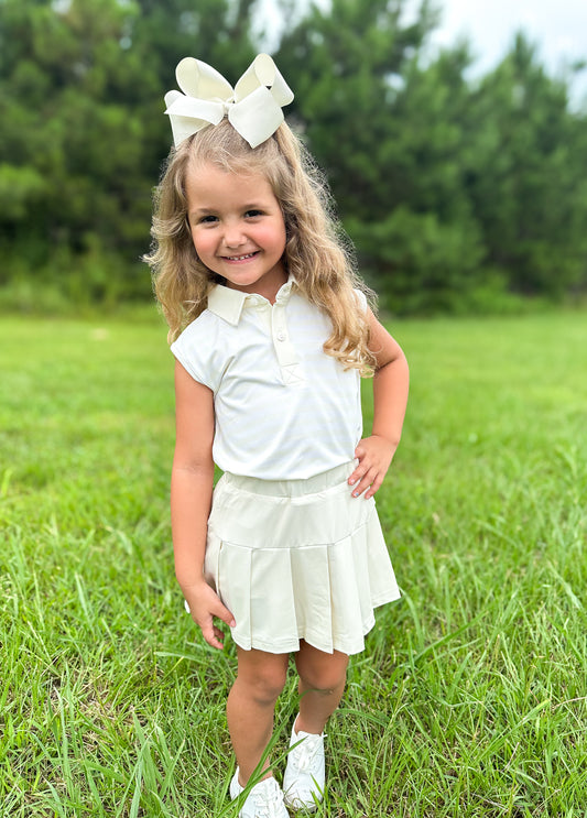 Back to School Polos Girl Skort Set - Pale Yellow Stripes