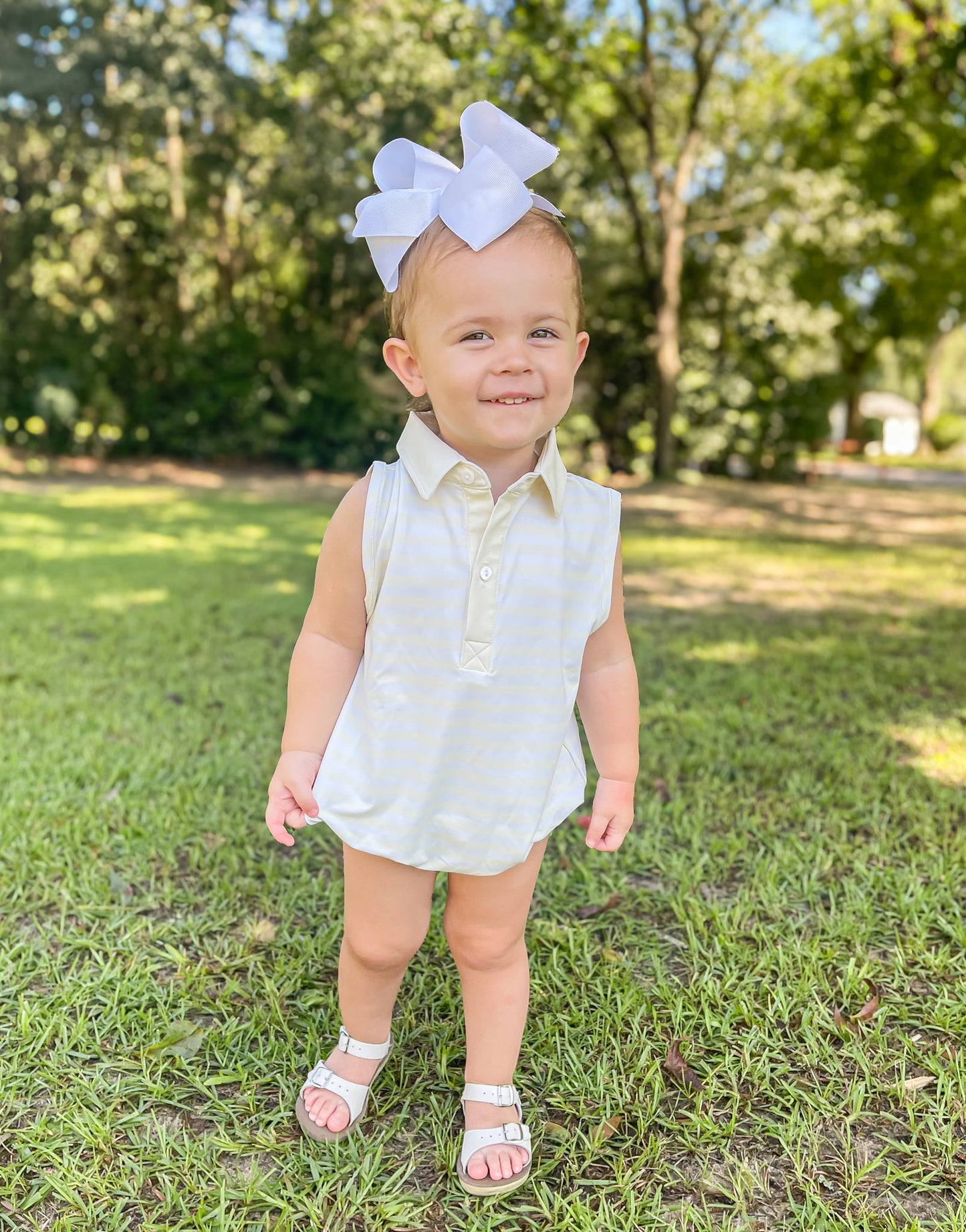 Back to School Polos Girl Bubble - Pale Yellow Stripes