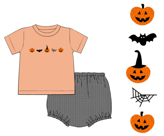 RTS - French Knot Jack-O’-Lantern Boy Diaper Set