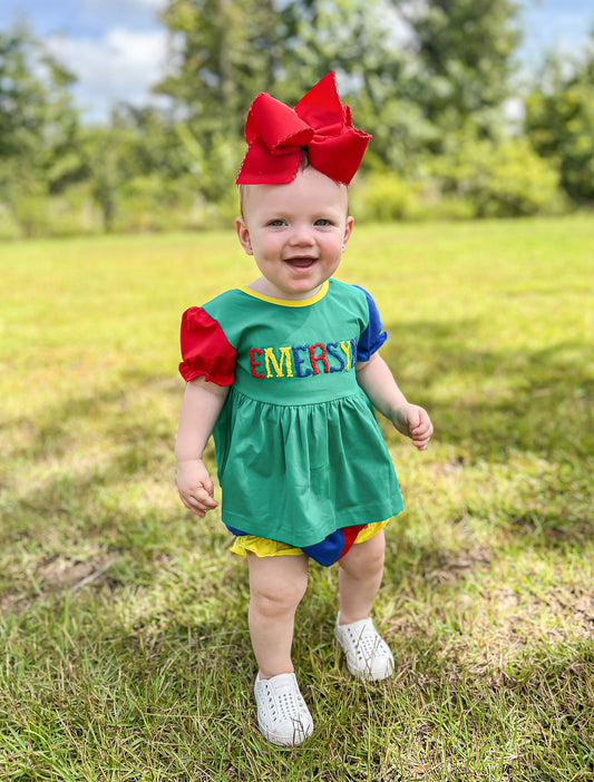 Primary Color French Knot Names Girl Diaper Set - NO PERSONALIZATION