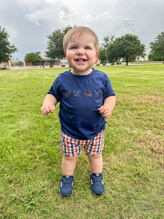 Shadow Stitch Teams Boy Shortie Set - Orange/Navy