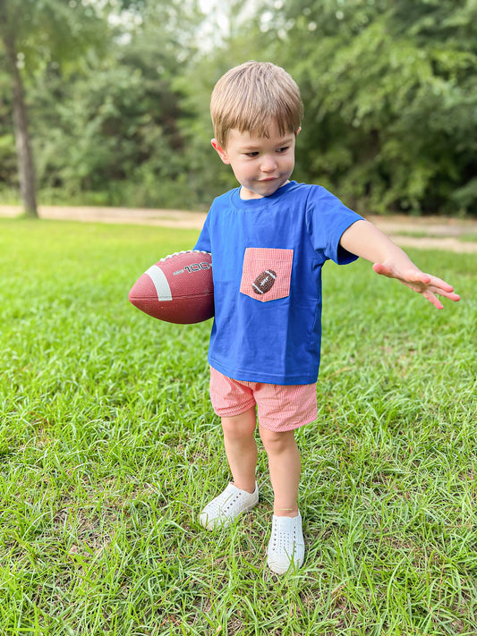 RTS - French Knot Football Collars Boy Shortie Set - Royal Blue/Orange