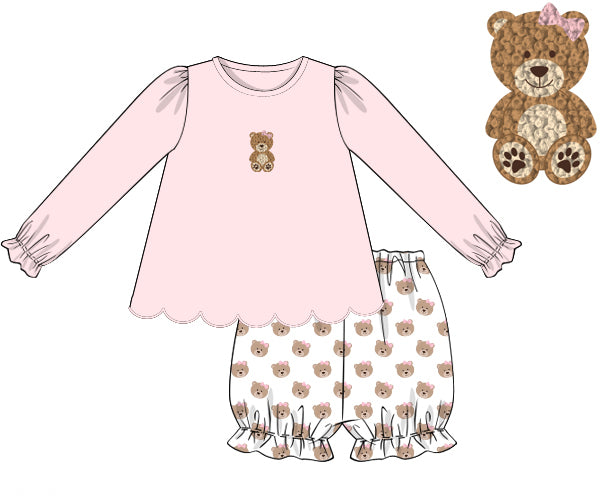 PREORDER 45: RERUNS - French Knot Teddy Bears Girl Bubble Short Set