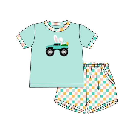 PREORDER 46: SPRING 1 - Spring 1 Boys Only - Easter Monster Truck Boy Shortie Set
