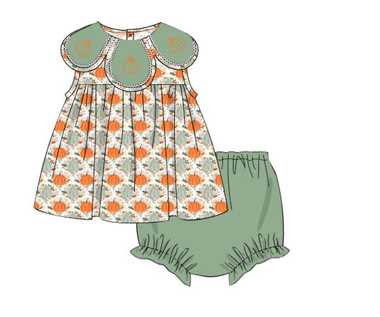 RTS - Fall Pt 2 Girls Only - Petal Collar Pumpkins Girl Diaper Set