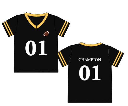 RTS - COLLEGIATE - Gameday Gear Boy Jersey - Gold/Black. Monogrammed - “TOUCHDOWN”