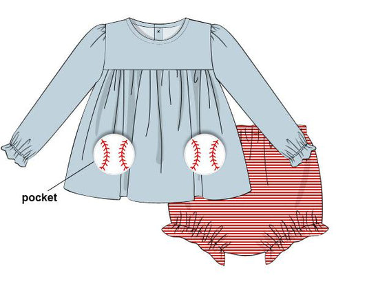 RTS - Baseball Pockets Girl Diaper Set