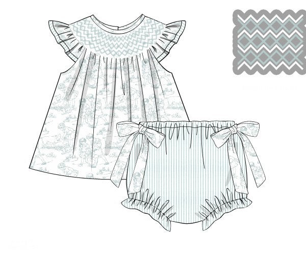 PREORDER 45: RERUNS - Farm Toile Girl Diaper Set