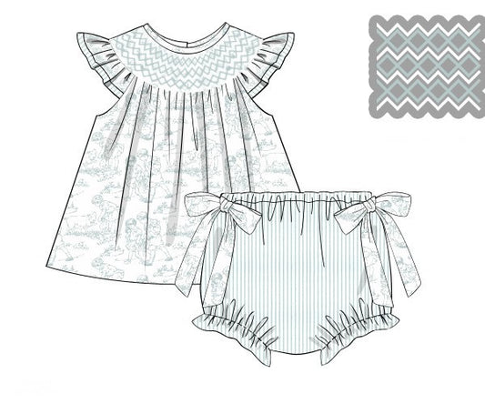 PREORDER 45: RERUNS - Farm Toile Girl Diaper Set