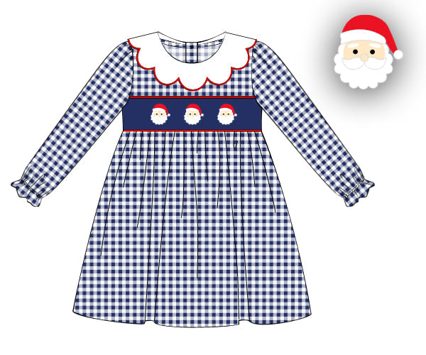 RTS - Smocked Navy Santas Girl Dress