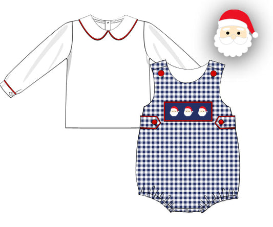RTS - Smocked Navy Santas Boy Bubble