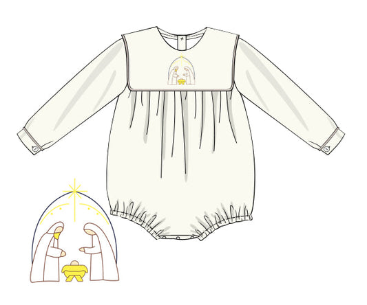 PREORDER 42: CHRISTMAS - Embroidered Cream Nativity Boy Bubble
