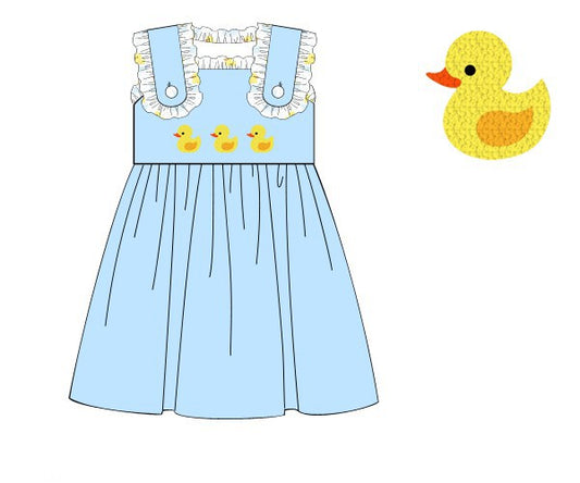 PREORDER 45: RERUNS - French Knot Rubber Ducks Girl Dress