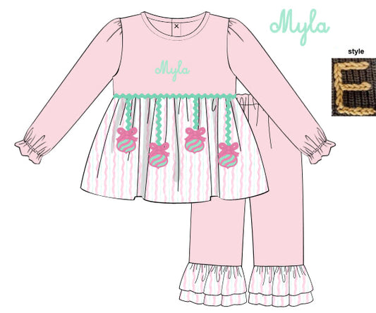 PREORDER 56: CHRISTMAS 2 - Christmas 2 Girls Only - Ornament Whimsy Girl Pant Set
