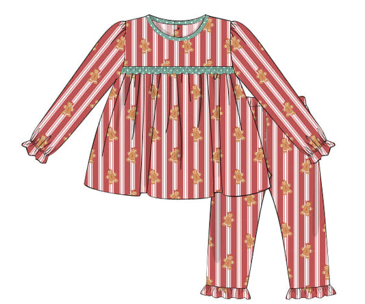 PREORDER 56: CHRISTMAS 2 - Gingerbread Stripes Loungewear Girl 2pc