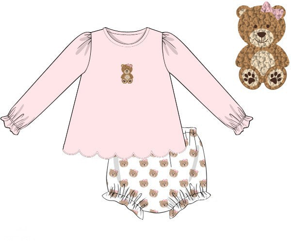 PREORDER 45: RERUNS - French Knot Teddy Bears Girl Diaper Set