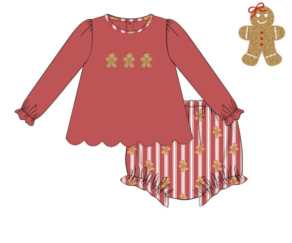 PREORDER 56: CHRISTMAS 2 - Gingerbread Stripes Girl Diaper Set