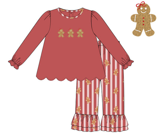 PREORDER 56: CHRISTMAS 2 - Gingerbread Stripes Girl Pant Set
