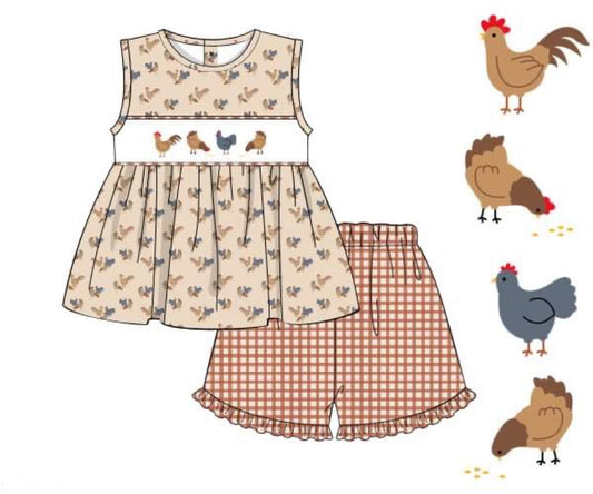 PREORDER 49: SUMMER PT 2 - Smocked Chickens Girl Short Set