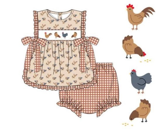 PREORDER 49: SUMMER PT 2 - Smocked Chickens Girl Diaper Set
