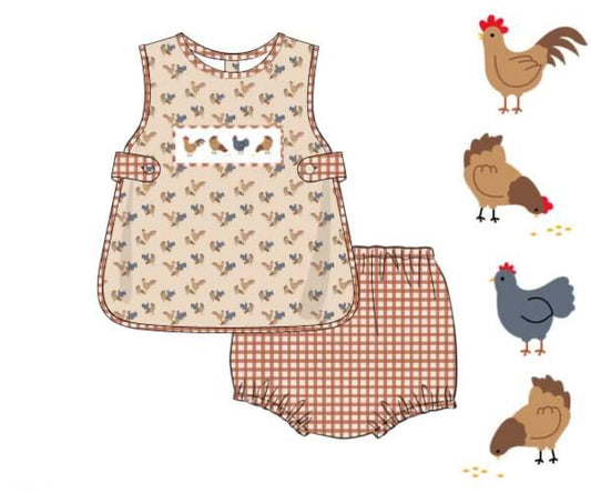 PREORDER 49: SUMMER PT 2 - Smocked Chickens Boy Diaper Set